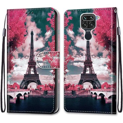 Coque Pour Xiaomi Redmi Note 9 Kantas Housse Cuir Portefeuille Etui  Rabat Modle Tour Eiffel Folio Pochette Fonction Support Magntique De Fermeture Portables Pour Xiaomi Redmi Note 9