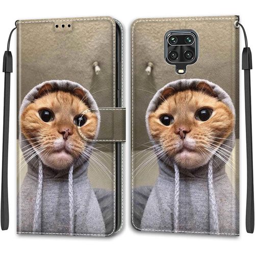 Coque Pour Xiaomi Redmi Note 9 Pro Max Protection Case, Stand Fonction Antichoc Tpu Avec Fente Carte, Pu Cuir Vintage Elgant Motif Flip Case - Chat Orange Mignon