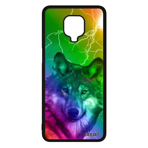 Coque Pour Xiaomi Redmi Note 9 Pro Silicone Loup Eclair Design Animal Portable Vert Louve Smartphone Animaux Multicolore Bumper Case