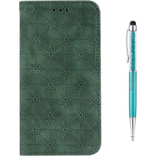 Coque Pour Xiaomi Redmi Note 9 / Redmi 10x, [Gaufrage De Licorne] Bookstyle Flip Cover De En Pu Cuir Tpu Souple Phone Case (Vert)