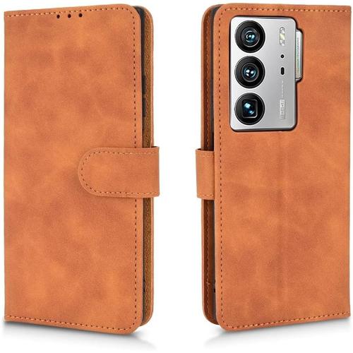 Coque Pour Zte Axon 40 Ultra Etui Protection Housse Premium Pu Tpu Cuir Flip Portefeuille Ave Magntique Carte Fentes Stand Fonction Marron