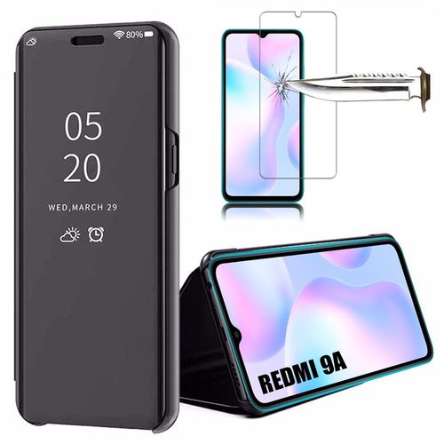 Coque Redmi 9a(6,53'') Verre Trempe Inclu Design Tendance Effet Miroir Anti Choc Noir