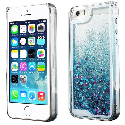 Coque Rigide Iphone 5s Collection Liquide Star Bleu Avec toiles Et Paillettes A