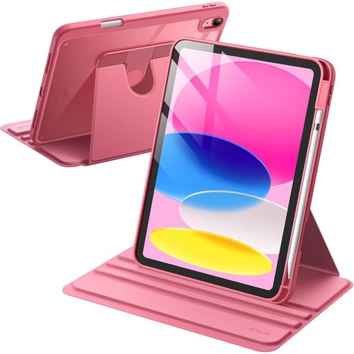 Coque Rotative Pour Ipad (A16) 11me/10me Gnration (2025/2022) Avec Porte Pencil, tui Housse De Protection Rotation  360 Degrs Support, Dos Transparent (Rose)[Coq5185232]