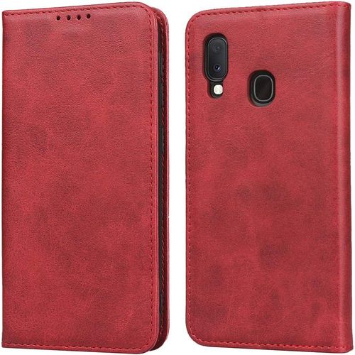 Coque Samsung Galaxy A20e,Flip Portefeuille tui En Cuir,[3 Fentes][Fonction De Support][Fermeture Magntique],Housse Etui  Rabat Pour Samsung Galaxy A20e - Rouge