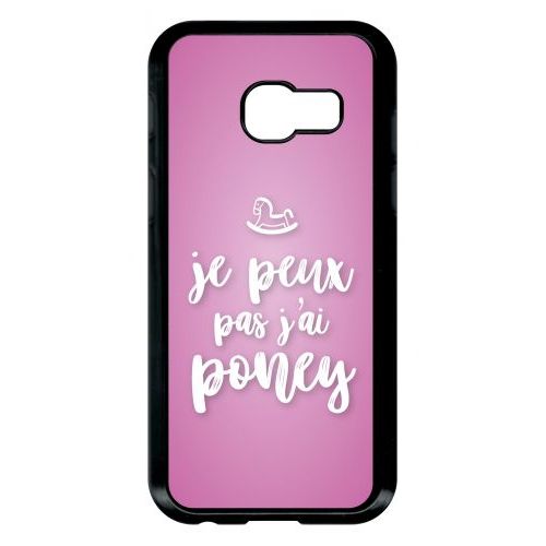 Coque Pour Smartphone - Je Peux Pas Jai Poney Fond Rose Pale - Compatible Avec Samsung Galaxy A3 (2017) - Plastique - Bord Noir