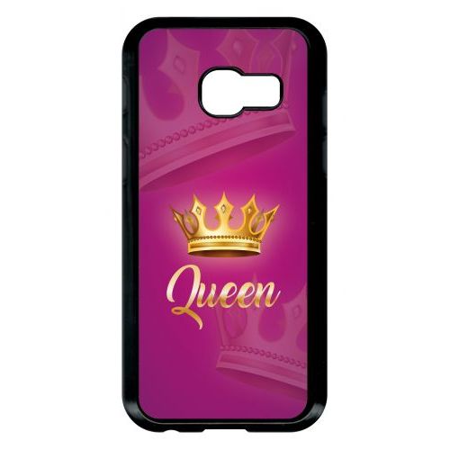 Coque Pour Smartphone - Queen Fond Rose - Compatible Avec Samsung Galaxy A3 (2017) - Plastique - Bord Noir