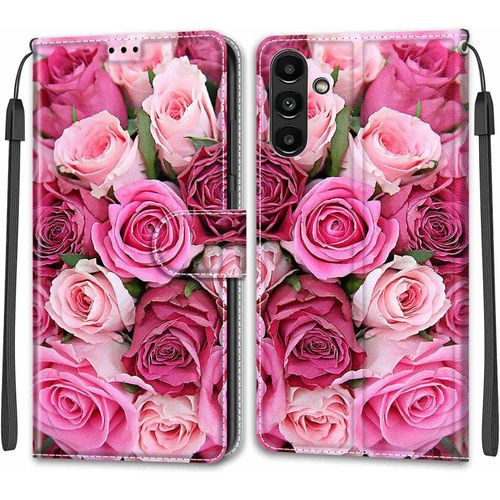 Coque Samsung Galaxy A54 5g, Etui Samsung Galaxy A54 5g, Etui Housse En Cuir Flip Case Fonction Support Housse Avec Fentes De Cartes Magnetique Portefeuille Protection Case (Rose 2)