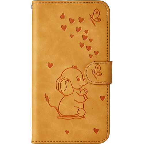 Coque Samsung Galaxy A6 Plus 2018, Cute Bebe Elephant Housse Etui En Cuir Portefeuille Magnetique Flip Cover Wallet Case Avec Carte Fentes, Fonction Stand -Jaune