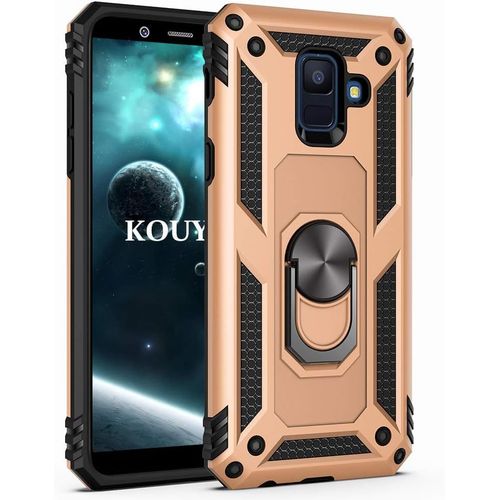 Coque Samsung Galaxy A6 Plus 2018,Double Couche Renforcee Defense Bumper Tpu Silicone Antichoc Armure Housse Etui Avec Anneau Support Pour Samsung Galaxy A6 Plus 2018 (D'or)