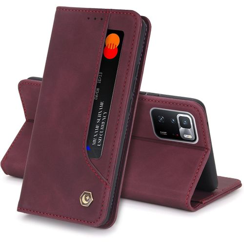 Coque Samsung Galaxy Note10 Plus Housse Etui Flip Kickstand Support Case 5 Cartes Design Portefeuille En Cuir Housse De Protection Adsorption Auto Magnetic Case Pour Note10 Plus Cover(Rouge)