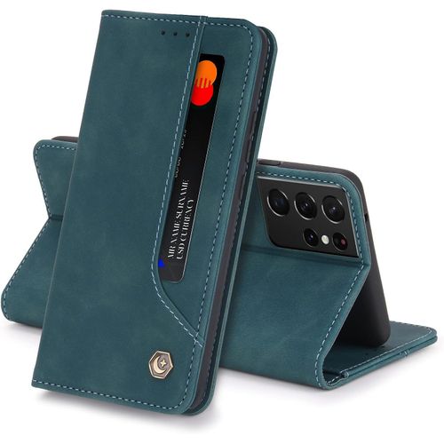 Coque Samsung Galaxy Note20 Housse Etui Flip Kickstand Support Case 5 Cartes Design Portefeuille En Cuir Housse De Protection Adsorption Auto Magnetic Case Pour Galaxy Note20 Cover(Bleu)