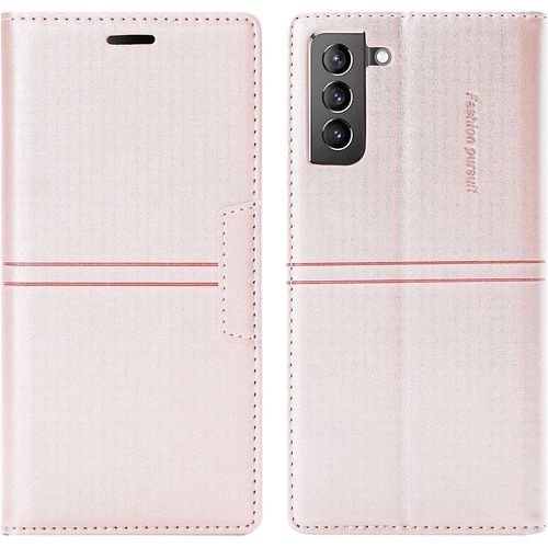 Coque Samsung Galaxy S22 Plus, Etui Samsung S22 Plus [Magntique] Tpu Antichoc Housse Cuir Pour Samsung S22 Plus [Fentes Pour Cartes] [Etui Rabat] Flip Case Pour Samsung S22 Plus (Rose)