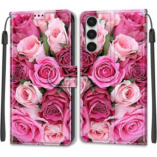 Coque Samsung Galaxy S23 Plus, Etui Samsung Galaxy S23 Plus, Etui Housse En Cuir Flip Case Fonction Support Housse Avec Fentes De Cartes Magnetique Portefeuille Protection Case (Rose 2)