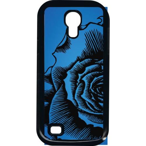 Coque Pour Smartphone - Fleur Fond Fond Bleu - Compatible Avec Samsung I9190 Galaxy S4 Mini - Plastique - Bord Noir