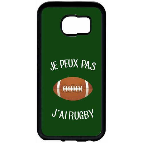 Coque Pour Smartphone - Je Peux Pas J Ai Rugby Ballon Fond Vert - Compatible Avec Samsung Galaxy S6 - Plastique - Bord Noir