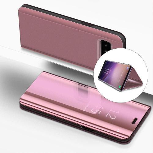 Coque Samsung Galaxy S8 Plus Rabat Transparent Clapet Mirroir Flip Cover Miroir Rabat Portefeuille Pu Cuir Housse tui Protection Galvanoplastie Translucide Folio Rabattable Anti-Rayures Case-Or Rose