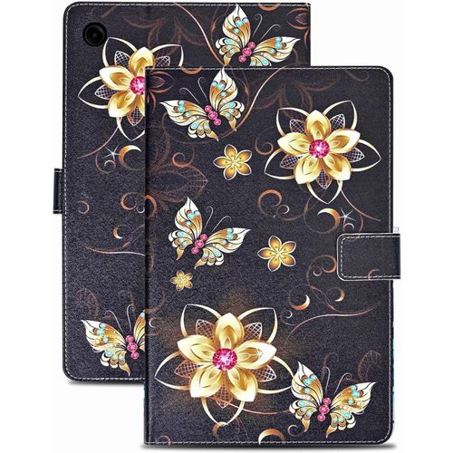 Coque Samsung Galaxy Tab A9 8.7 Pouces Housse En Cuir Pu Portefeuille Etui De Protection Pour Samsung Galaxy Tab A9 8.7 Pouces Sm-X110/Sm-X115 Papillon D'or