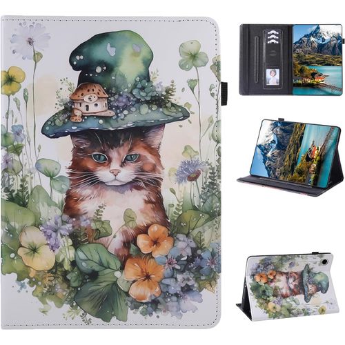 Coque Samsung Galaxy Tab A9 Plus 11 Pouces 2023 (Sm-X210/X215), Fonction Support tui Avec Rveil/Veille Auto Housse Pour Galaxy Tab A9 Plus - Chapeau Chat[Coq5191512]