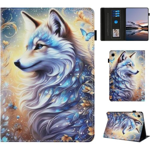 Coque Samsung Galaxy Tab A9 Plus 11 Pouces 2023 (Sm-X210/X215), Fonction Support tui Avec Rveil/Veille Auto Housse Pour Galaxy Tab A9 Plus - Le Loup Des Fleurs[Coq5191503]