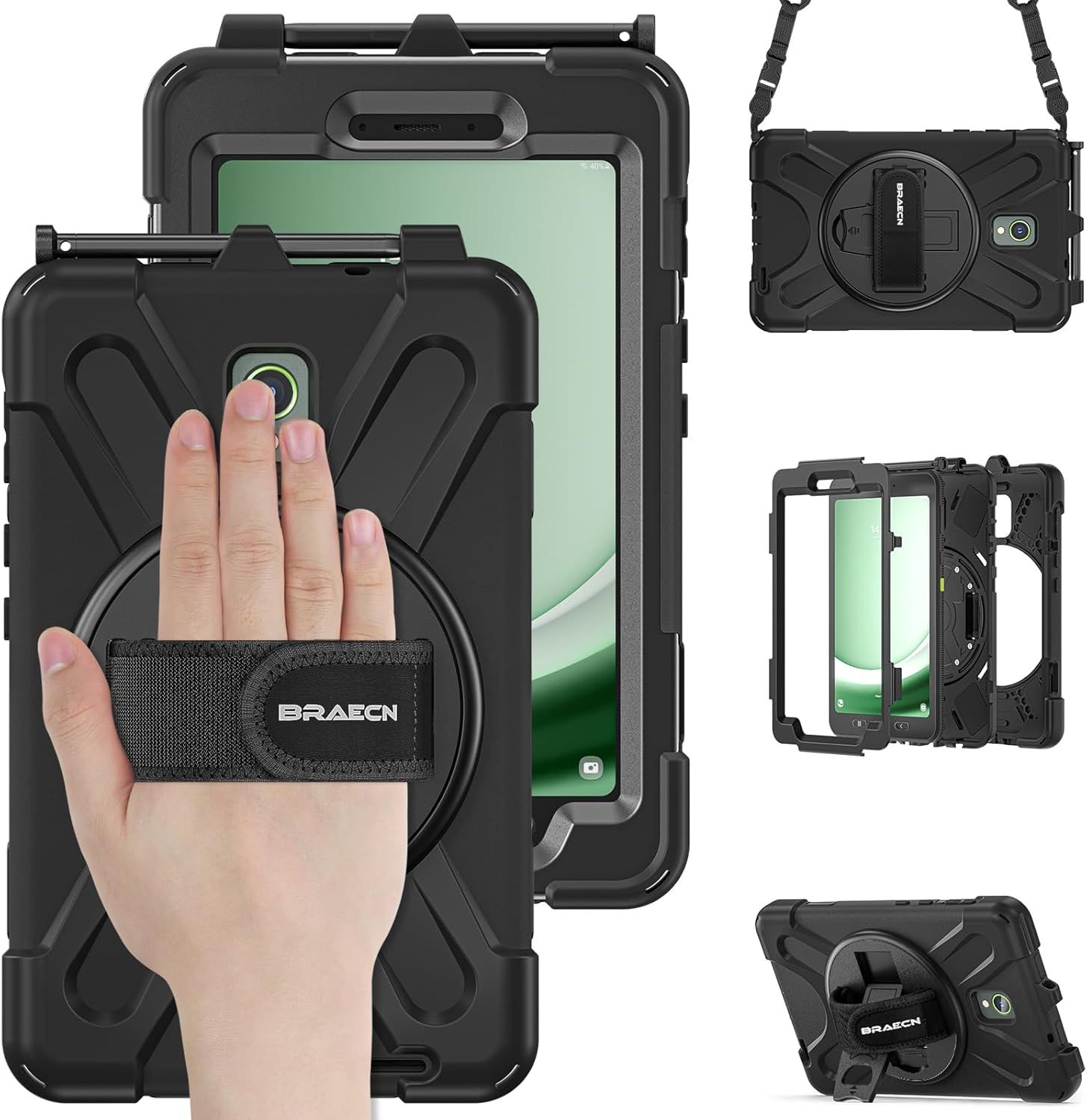 Coque Samsung Galaxy Tab Active 5/Active 3 8 Pouce, tui De Robuste Avec Porte-Stylet, Support Rotatif  360 Et Dragonne, Bandoulire, Housse Pour Sm-X300/X306b/T570/T575, Noir[Sel6271343]