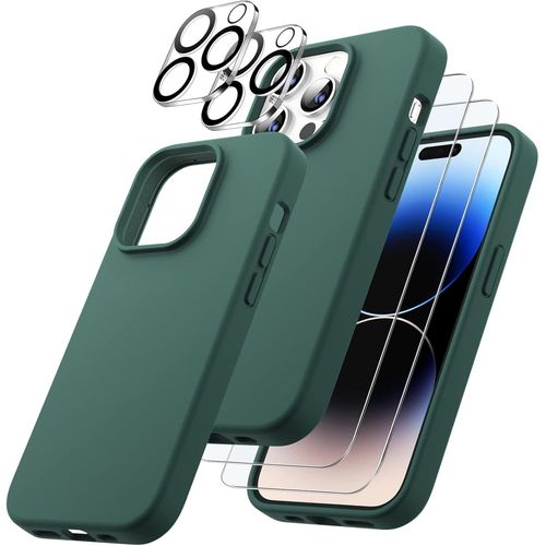 Coque Silicone 3 En 1 Pour Iphone 14 Pro Max 6,7 Pouces Avec Protection Verre Tremp cran Et Camra, Antichoc, Dcoupes Prcises, Texture Douce Et Compatible Chargeur Sans Fil