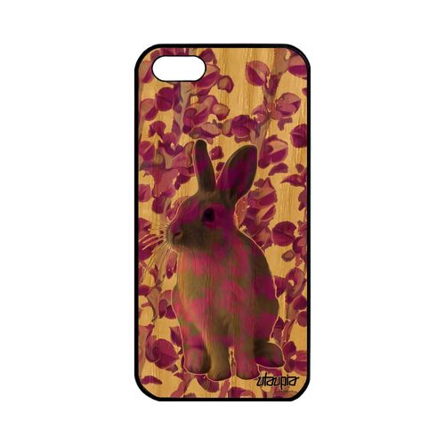 Coque Silicone Apple Iphone 5 5s Se Bois Lapin Rose Belier Design Animaux Plante De Paques Lapine Cover Mignon Antichoc Personnalis