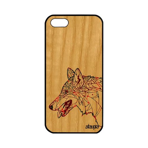 Coque Silicone Apple Iphone 5 5s Se En Bois Loup Tribal Couleur Ethnique Pastel