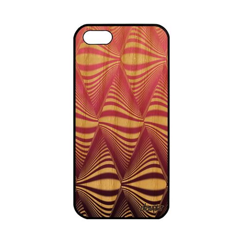 Coque Silicone Iphone 5 5s Se En Vrai Bois Naturel Et Illusion D'optique Effet Unique Art Visuel Losange Rigide Magique Rose Apple