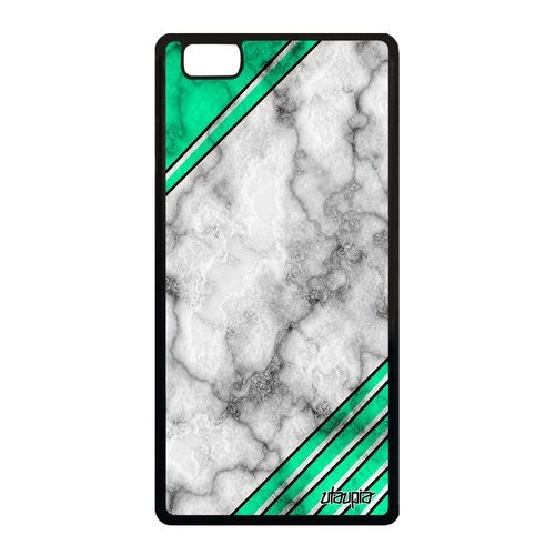 Coque Silicone Pour Huawei P8 Lite 2015 Marbre Geometrie Color Pierre Design Motif Triangle Housse Texture Original Vert Granite De