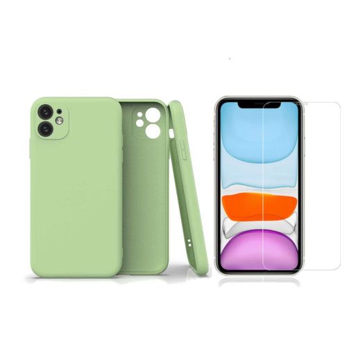 Coque Silicone Pour Iphone 13 Couleur Vert Protection Objectif Appareil Photo + Verre Trempe Protection Ecran Little Boutik