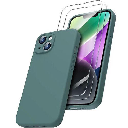 Coque Silicone Pour Iphone 14 Couleur Vert Fonce Protection Objectif Appareil Photo + 2 Verres Trempe Protection Ecran Little Boutik