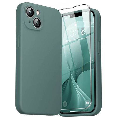 Coque Silicone Pour Iphone 14 Couleur Vert Fonce Protection Objectif Appareil Photo + Verre Trempe Protection Ecran Little Boutik