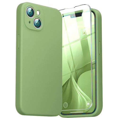 Coque Silicone Pour Iphone 14 Couleur Vert Protection Objectif Appareil Photo + Verre Trempe Protection Ecran Little Boutik