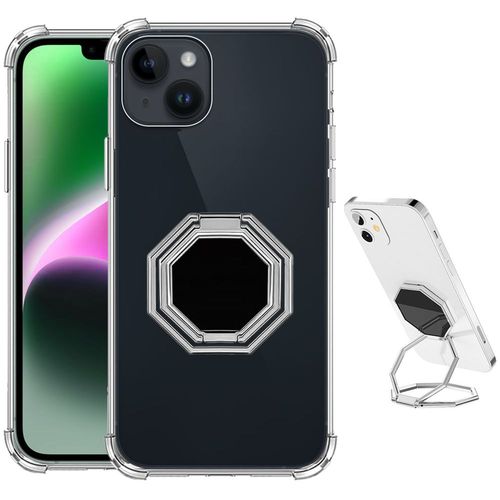 Coque Silicone Pour Iphone 14 Plus Antichoc Transparent Avec Support Octogonal Rglable Argent - Booling