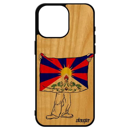 Coque Silicone Pour Iphone 15 Pro Max En Bois Drapeau Tibet Tibetain Personnalis Dessin Bouddha De Protection Noir Bouddhisme