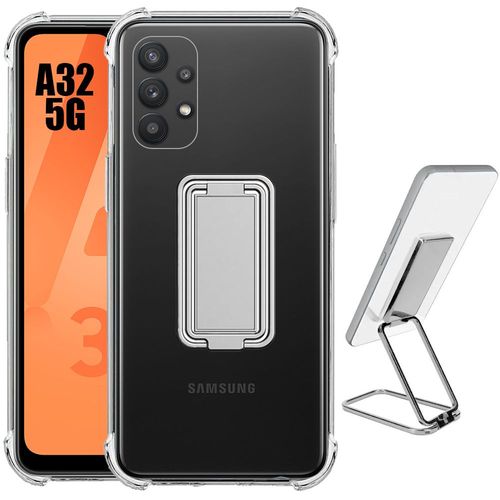 Coque Silicone Pour Samsung Galaxy A32 5g Antichoc Transparent Avec Support Octogonal Argent Rglable - Booling