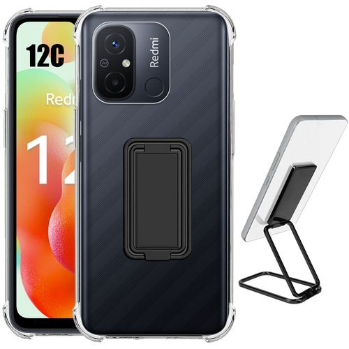 Coque Silicone Pour Xiaomi Redmi 12c Antichoc Transparent Avec Support Ajustable Noir - Booling