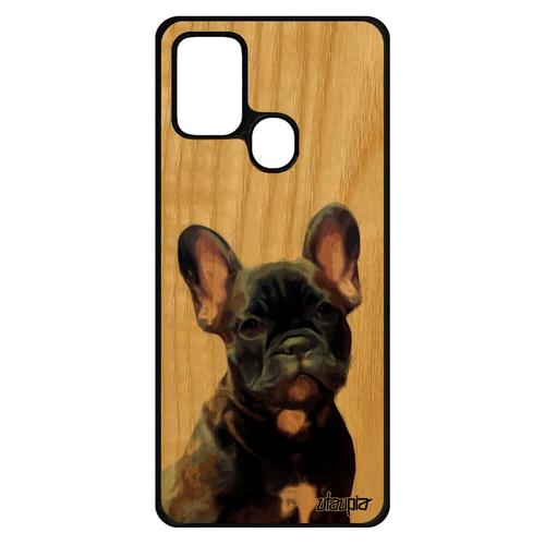 Coque Silicone Samsung A21s En Bois Et Chien Marron Case Smartphone Animal Design Nature De Protection Mignon Chiot Original Galaxy