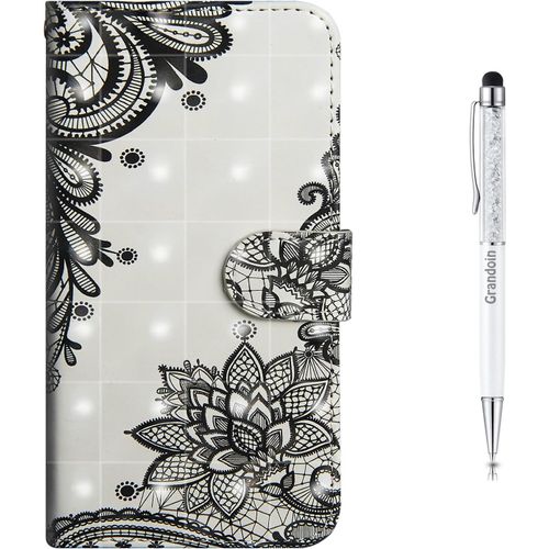 Coque Sony Xperia Xa2, Mode Cratif Effet 3d Modle Dsign Tui De Protection Housse En Pu Cuir Avec Tpu Silicone Souple Portefeuille Phone Case Pour Sony Xperia Xa2 (Dentelle Noire)