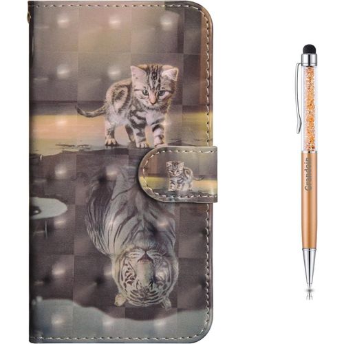 Coque Sony Xperia Xz2, Mode Cratif Effet 3d Modle Dsign Tui De Protection Housse En Pu Cuir Avec Tpu Silicone Souple Portefeuille Phone Case Pour Sony Xperia Xz2 (Chat Et Tigre)