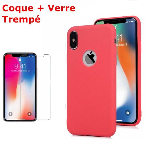 Coque Souple Silicone Pour Iphone Xr Rouge + Verre Tremp Anti Chocs Et Rayures Vitre De Protection Couleur :