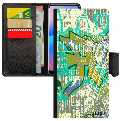 Coque Street Art Iphone 15 Pro Max Cuir Portefeuille Fond Motif Effet Portable Mobile Unique Peinture Tagu Housse Vert Design