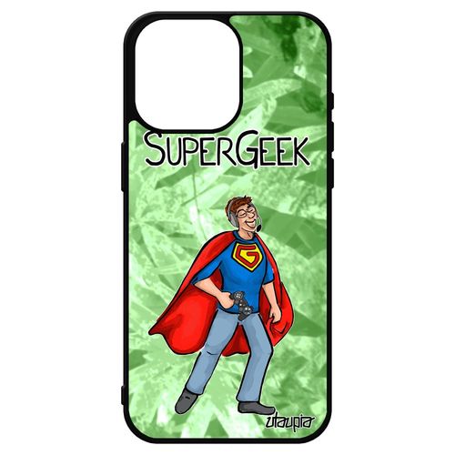 Coque Super Geek Iphone 15 Pro Max En Silicone Bd Jeux Video Nerd Console Vert Telephone Heros Comics Texte Play De Protection