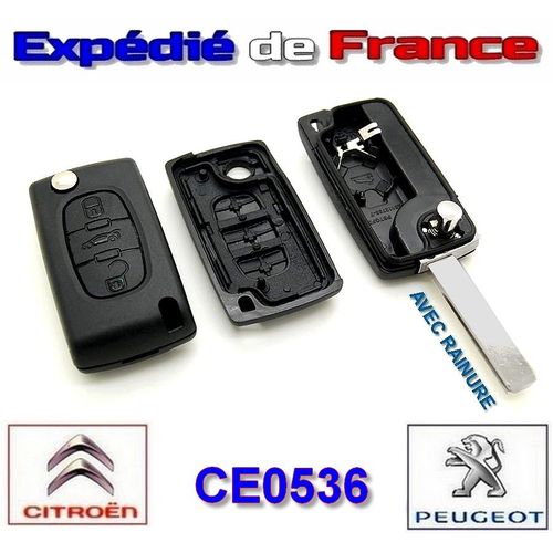 Coque Tlcommande Cl Plip 3 Boutons (Coffre) Pour Peugeot / Citron (107 207 307 308 407 607 807 C2 C3 C4 C5 C6 Picasso) - Ce0536 Lame Avec Rainure