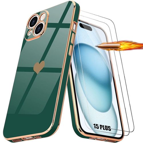 Coque Tpu Pour Iphone 15 Plus Vert Nuit Motif CUr + 2 Verres Tremps Protection - E.F.Connection