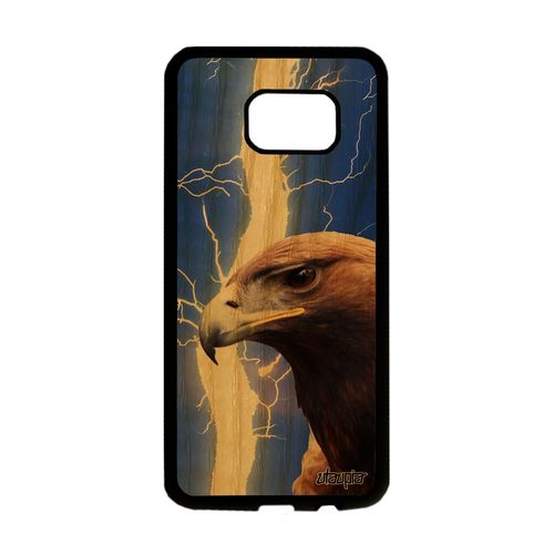 Coque Vrai Bois Pour Samsung S7 Edge Silicone Aigle Royal Design Case Antichoc Caoutchouc 4g Foudre Rapace Oiseau Eclair Bleu Galaxy