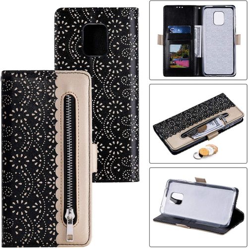 Coque Wallet Pour Xiaomi Redmi Note 9 Pro Portefeuille Luxe Housse Pochette Zippe tui  Rabat En Cuir tui De Protection En Cuir Pu Coque Dentelle Flip Back Etui Xiaomi Redmi Note 9s,Violet