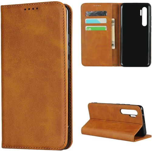 Coque Xiaomi Note 10 Lite,Flip Portefeuille tui En Cuir, 3 Porte Cartes Fonction Support Magnetique ,Housse Clapet Rabat Etui Pour Xiaomi Mi Note 10 Lite - Marron Clair