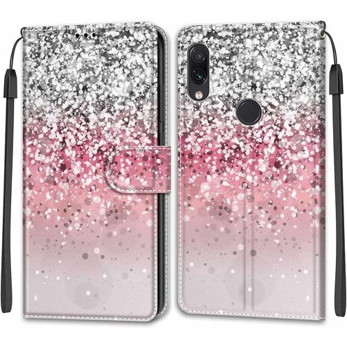 Coque Xiaomi Redmi Note 7 Pro/Note 7/Note 7s, tui Housse En Cuir Coque Antichoc Flip Case Fonction Support Housse Avec Fentes De Cartes Magntique Portefeuille Protection Case Bling